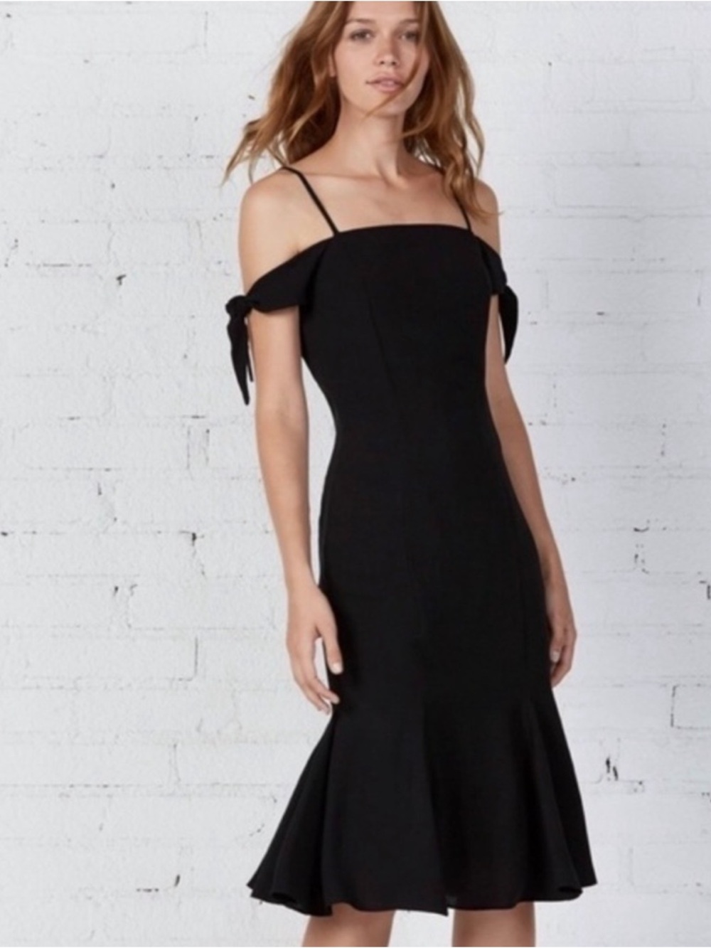 Bailey 44 Solid Ipanema Black Tie Shoulder Midi Dress